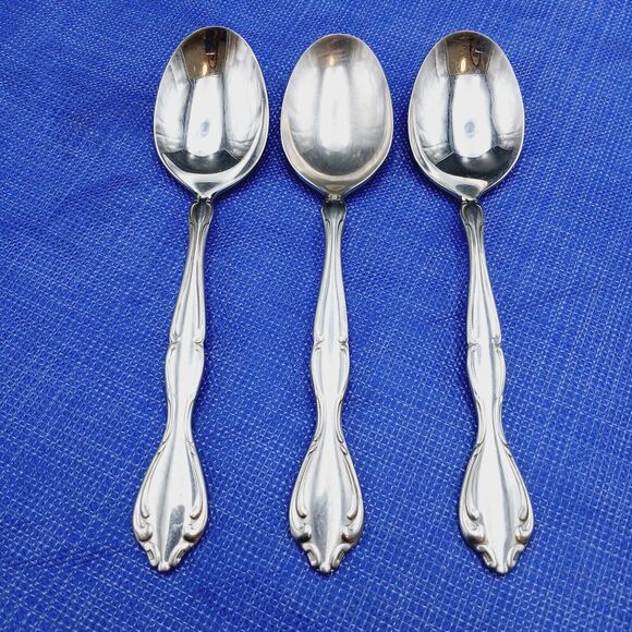 Set Of 3 Oneida Community CANTATA Stainless Tablespoon Oval Spoon Vtg - Picture 2 of 6